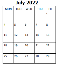 District School Academic Calendar for Ben L Smith High for July 2022