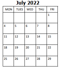 District School Academic Calendar for Montlieu Avenue Elementary for July 2022