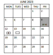 District School Academic Calendar for Philip J Weaver Ed Center for June 2023