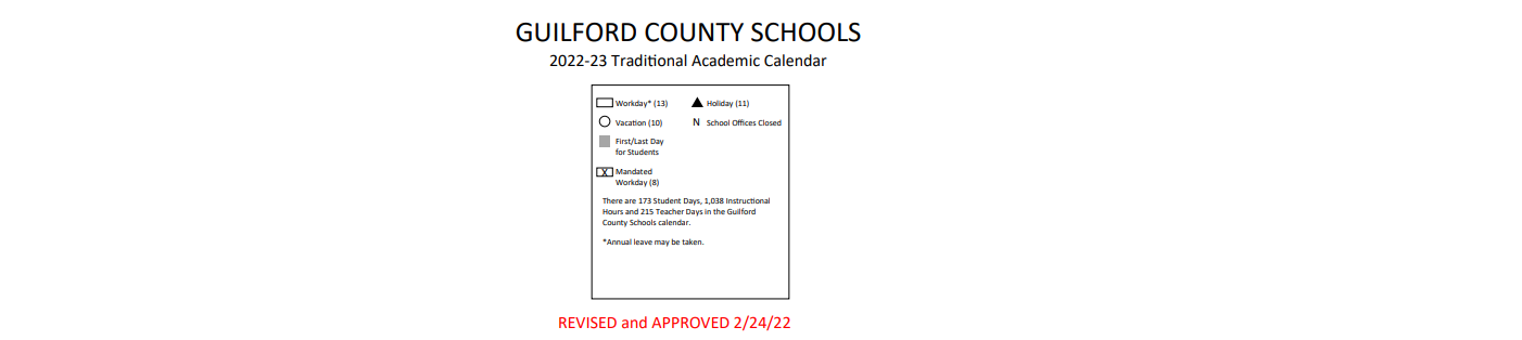 District School Academic Calendar Key for Southeast Guilford Middle