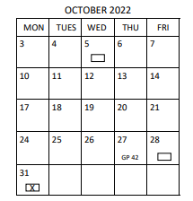 District School Academic Calendar for Nathanael Greene Elementary for October 2022