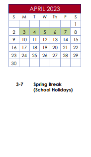 District School Academic Calendar for Alford Elementary for April 2023