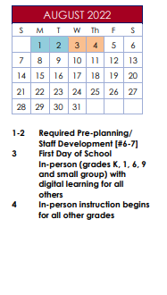District School Academic Calendar for Peachtree Elementary School for August 2022