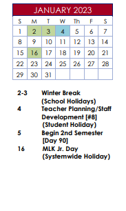 District School Academic Calendar for Susan Stripling Elementary School for January 2023