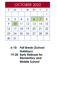 District School Academic Calendar for Nesbit Elementary School for October 2022