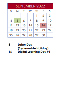 District School Academic Calendar for T. Carl Buice School for September 2022
