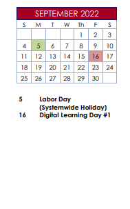 District School Academic Calendar for Nesbit Elementary School for September 2022