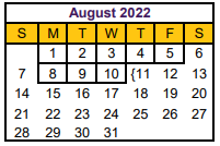 District School Academic Calendar for Hallsville J H for August 2022