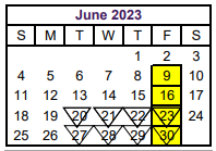 District School Academic Calendar for Hallsville Elementary for June 2023
