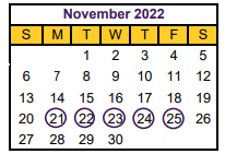 District School Academic Calendar for Hallsville J H for November 2022