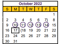 District School Academic Calendar for Hallsville H S for October 2022