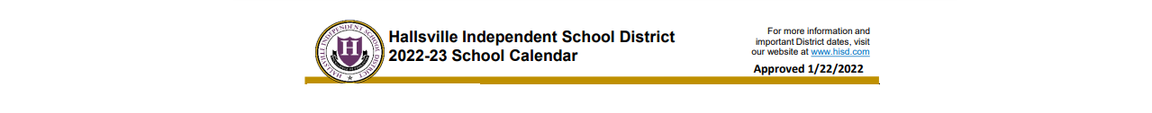 District School Academic Calendar for Hallsville Elementary