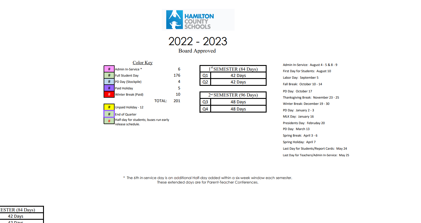 District School Academic Calendar Key for East Ridge Elementary School