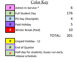 District School Academic Calendar Legend for Red Bank High School