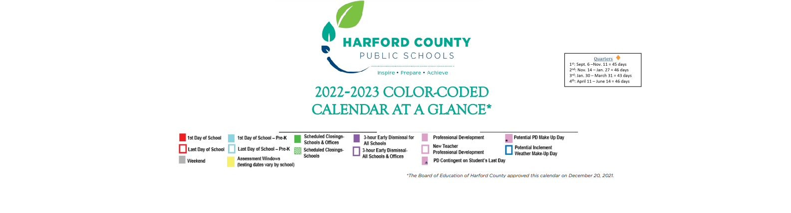 District School Academic Calendar Key for North Harford High