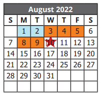 District School Academic Calendar for A Leal Jr Middle School for August 2022