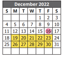 District School Academic Calendar for E H Gilbert Elementary for December 2022