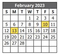 District School Academic Calendar for H W Schulze Elementary for February 2023
