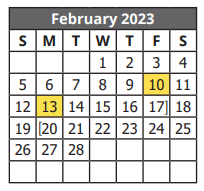 District School Academic Calendar for Jewel C Wietzel Center for February 2023