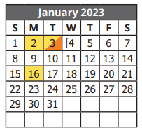 District School Academic Calendar for Wright Elementary for January 2023