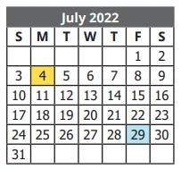 District School Academic Calendar for A Leal Jr Middle School for July 2022