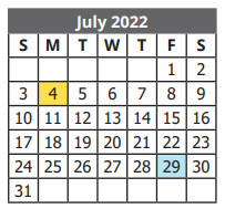 District School Academic Calendar for Bellaire Elementary for July 2022