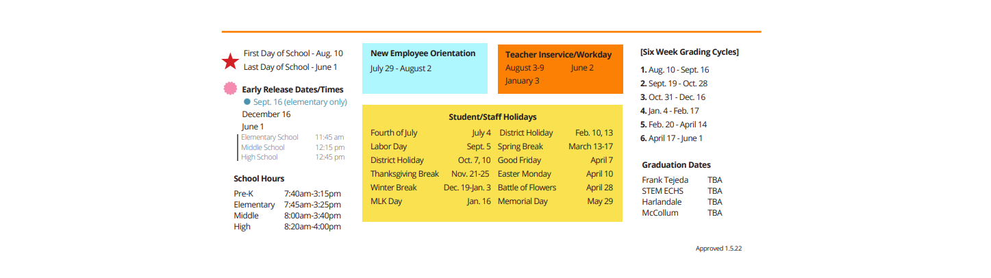 District School Academic Calendar Key for Scheh Elementary