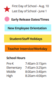 District School Academic Calendar Legend for E H Gilbert Elementary