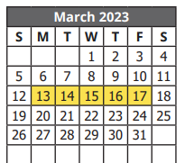 District School Academic Calendar for Bexar Co J J A E P for March 2023