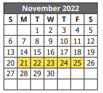 District School Academic Calendar for Fenley Transitional Middle School for November 2022