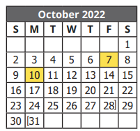 District School Academic Calendar for Fenley Transitional Middle School for October 2022