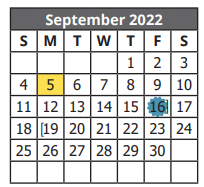 District School Academic Calendar for Wright Elementary for September 2022