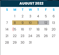 District School Academic Calendar for Moises Vela Middle School for August 2022
