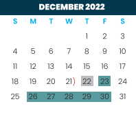District School Academic Calendar for Early College High School for December 2022