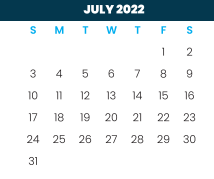 District School Academic Calendar for Coakley Middle for July 2022