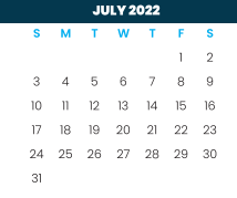District School Academic Calendar for Cameron Co J J A E P for July 2022
