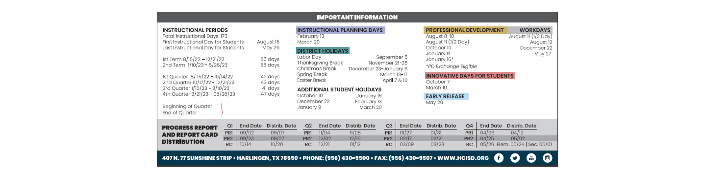 District School Academic Calendar Key for Ben Milam Elementary