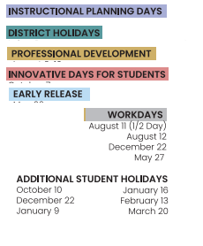 District School Academic Calendar Legend for Bowie Elementary