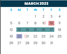 District School Academic Calendar for Cameron Co J J A E P for March 2023