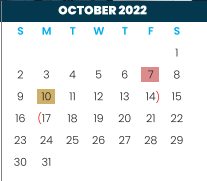 District School Academic Calendar for Early College High School for October 2022