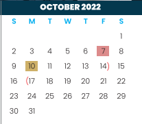 District School Academic Calendar for Bowie Elementary for October 2022