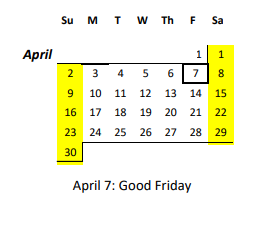 District School Academic Calendar for Ke Kula O Ehunuikaimalino for April 2023