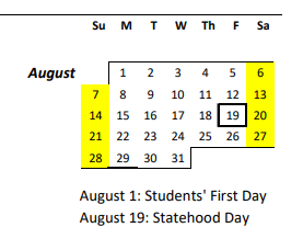 District School Academic Calendar for Honowai Elementary School for August 2022