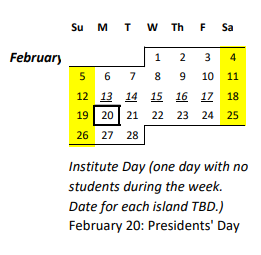 District School Academic Calendar for Koko Head Elementary School for February 2023