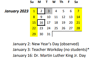 District School Academic Calendar for Ke Ana Laahana - Pcs for January 2023