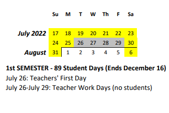 District School Academic Calendar for August Ahrens Elementary School for July 2022