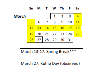 District School Academic Calendar for Waikiki Elementary School for March 2023