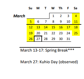 District School Academic Calendar for Waianae Elementary School for March 2023