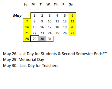 District School Academic Calendar for Pohakea Elementary School for May 2023