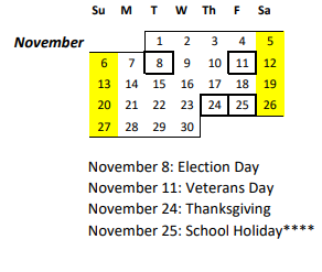 District School Academic Calendar for Princess Victoria Kaiulani Elementary School for November 2022
